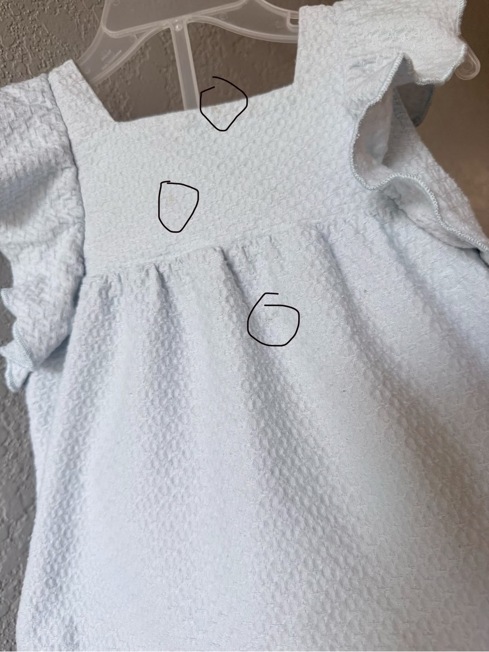 Girls' Pale Blue Textured Ruffle-Sleeve Dress